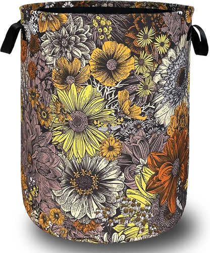Retro Sunflower Flower Laundry Hamper by SELIONLIKN