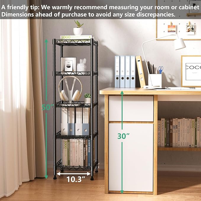 GIOTORENT 5 Tier Standing Shelving Metal Units, Adjustable Height Wire Shelf - Image 3