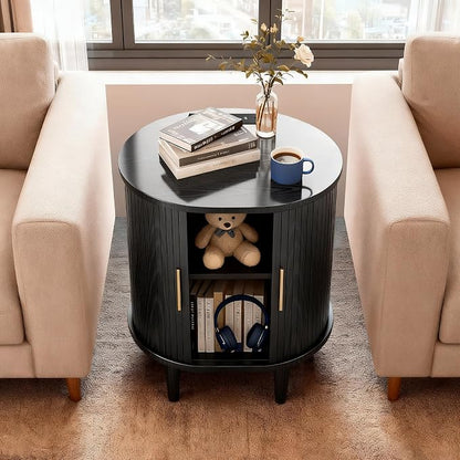 Nightstands Set of 2 & Charging Station, Fluted Accent Side Table - Image 3