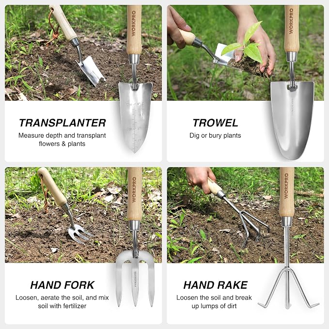 WORKPRO 8-Piece Pink Garden Tool Set, Stainless Steel Gardening Tools - Image 4