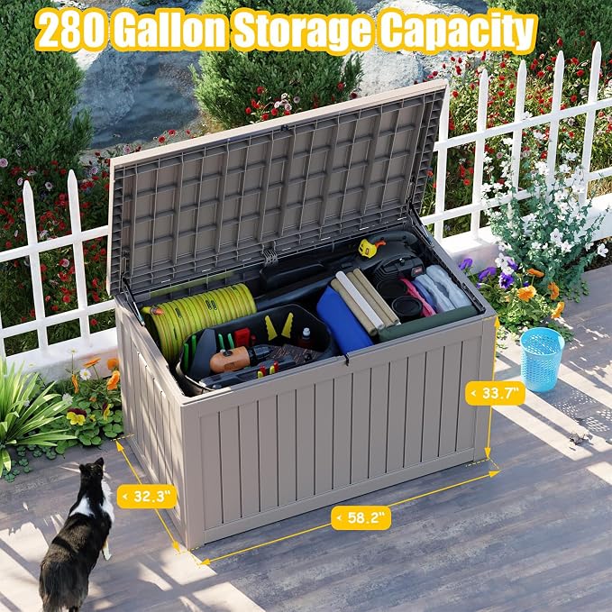 280 Gallon Outdoor Deck Box, Storage Lockable Waterproof Patio Furniture - Image 2