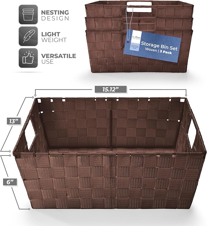 Sorbus Set of 3 Large Woven Storage Baskets – Mesh Hand-Woven Baskets - Image 2
