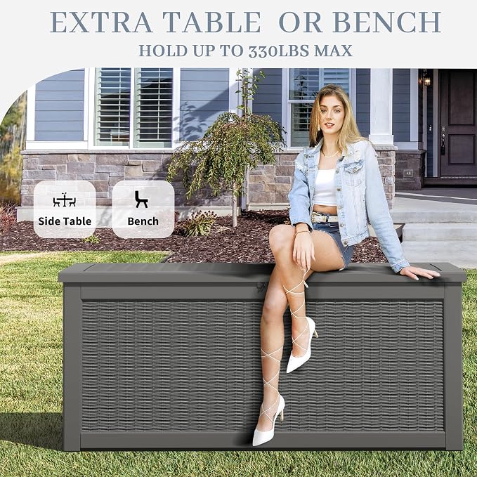 260 Gallon Large Resin deck box Waterproof, Outdoor Storage Bench, Patio - Image 3