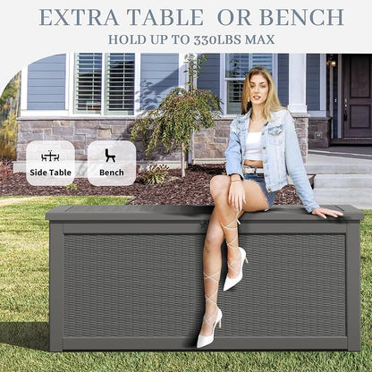 260 Gallon Large Resin deck box Waterproof, Outdoor Storage Bench, Patio - Image 3