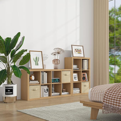 furtble Bookshelf with Storage Bin, 6-Cube Storage Organizer, Modern Wood Open - Image 5