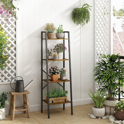 Hoctieon 4-Tier Industrial Ladder Bookshelf, Narrow Ladder Shelf, Tall Standing - Image 4