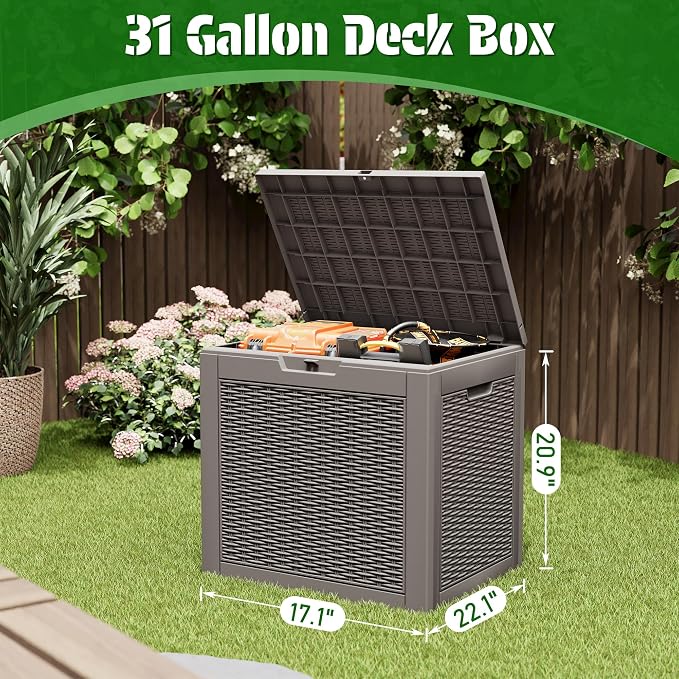 31 Gallon Outdoor Storage Deck Box Waterproof, Garden Tool, Backyard Cushion - Image 2