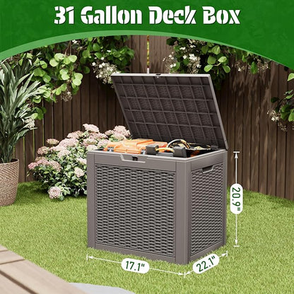 31 Gallon Outdoor Storage Deck Box Waterproof, Garden Tool, Backyard Cushion - Image 2
