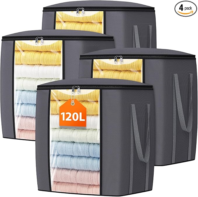 120L Extra Large Clothes Storage Bags, Foldable Blanket Storage and Organization by Unknown