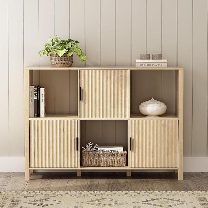 Fluted Storage Bookshelf, Modern Wood Freestanding Bookcase by MoomJiee