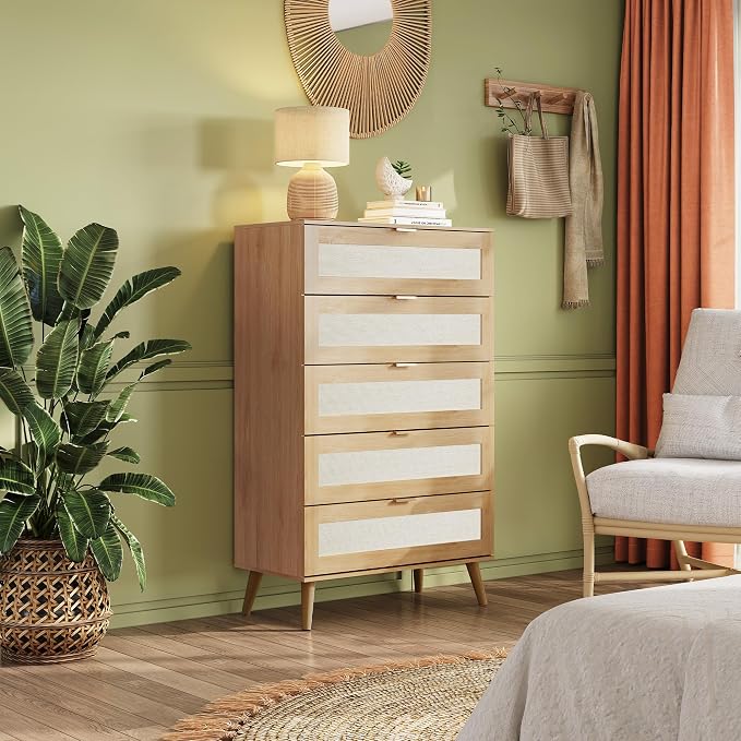 WLIVE Rattan Dresser for Bedroom, Boho Dresser Closet Storage Organizer for - Image 9