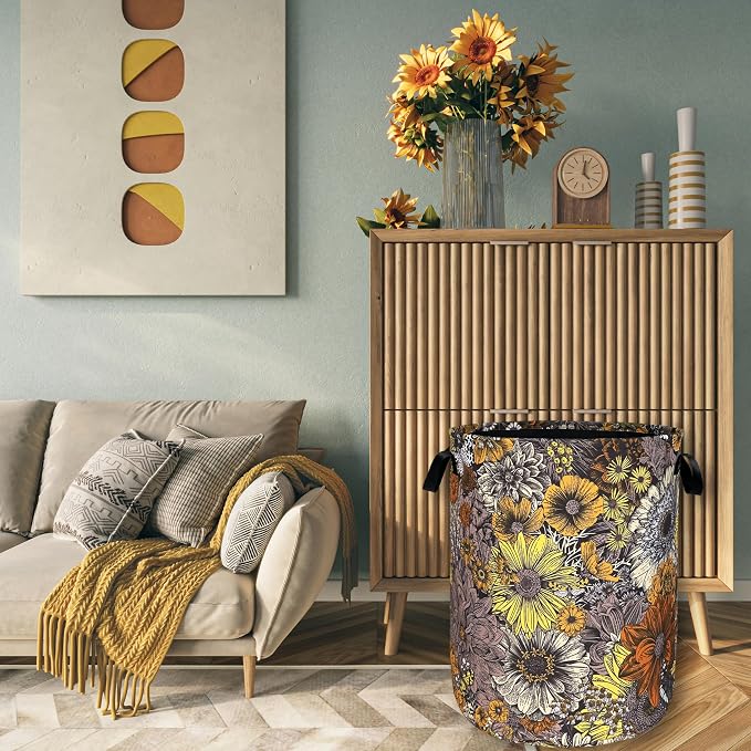 Retro Sunflower Flower Laundry Hamper - Image 7