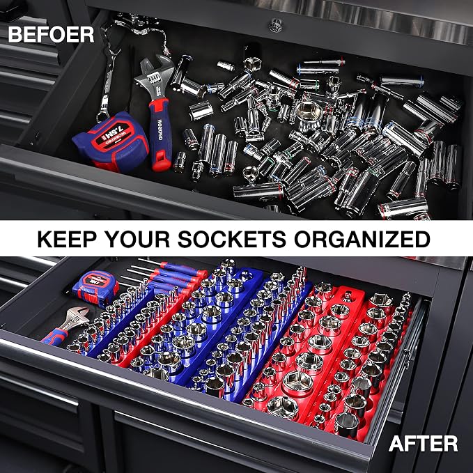 WORKPRO Magnetic Socket Organizer Set, 6-Piece Socket Holder Set Includes 1/4" - Image 6