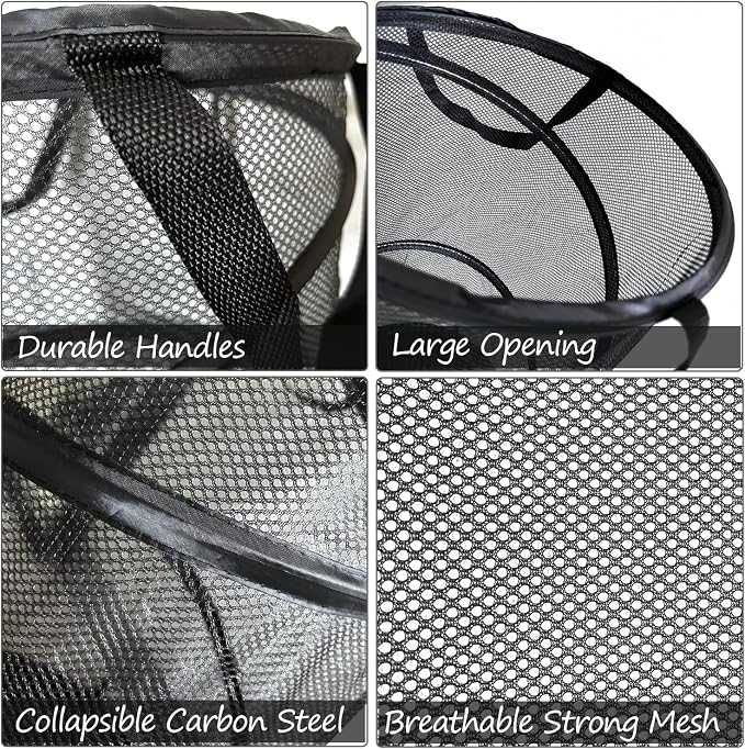 BATTOO 2 Pack Large Collapsible Laundry Basket Foldable Mesh Pop Up Hamper - Image 4