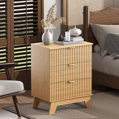 Night Stand Set 2, Bedside Table & End Table, Mid Century Modern Fluted Wood - Image 6