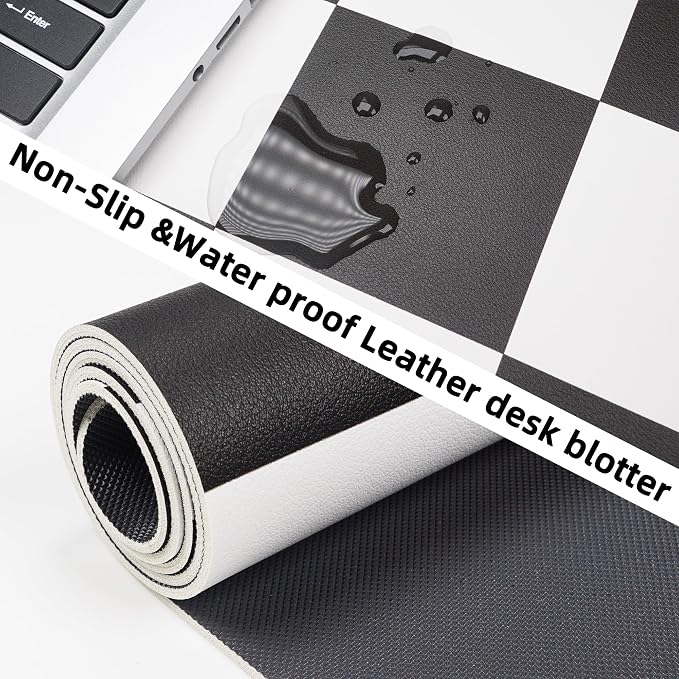 Non-Slip Checkered Desk Mat, Waterproof PU Leather Protector, Large Blotter - Image 3