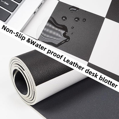 Non-Slip Checkered Desk Mat, Waterproof PU Leather Protector, Large Blotter - Image 2
