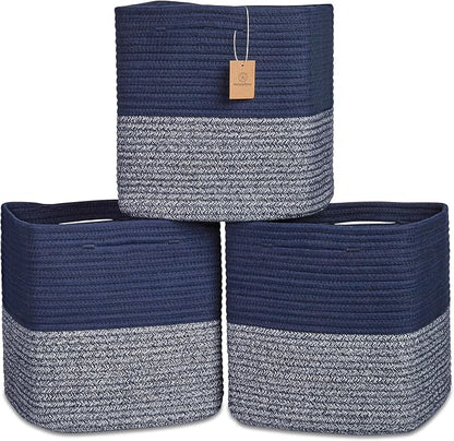 NaturalCozy 13 Inch Cube Storage Bins Cotton Rope Woven Baskets by NaturalCozy