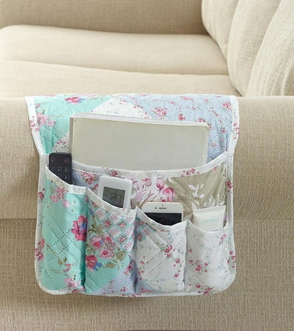 Brilliant Sunshine Blue and Green Rose Patchwork Couch Armrest 5 Pockets by BrilliantSunshine
