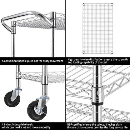 Finnhomy 3 Tier Heavy Duty Commercial Grade Utility Cart, Wire Rolling Cart - Image 5