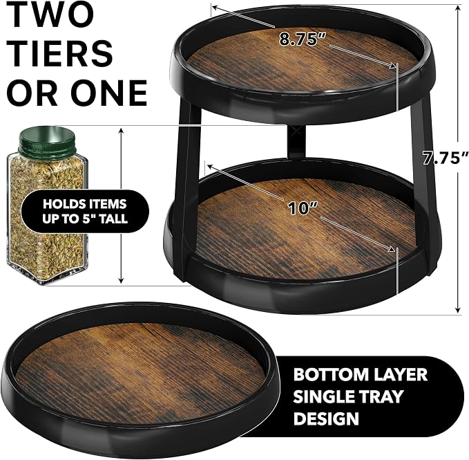 Simple Houseware 2-Tier Lazy Susan Spice Organizer, 10-Inch Diameter, Rustic - Image 2