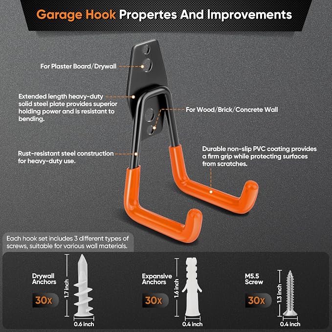 Nacial 16 Pack Garage Hooks Heavy Duty, Utility Steel Garage Storage Hook - Image 3