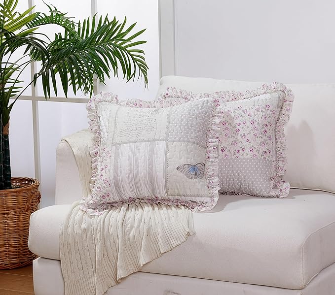 Brilliant Sunshine Grey Cupid and Pink Rose Patchwork Sofa Armrest 5 Pockets - Image 7