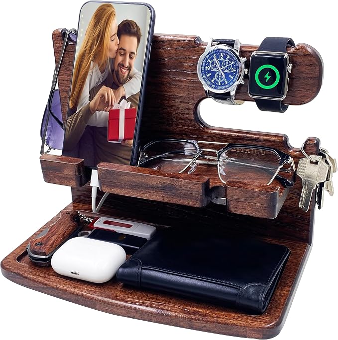 Gifts for Men Women Dad Husband Boyfriend Wood Phone Docking Station Nightstand by VEIYAILUGiftsForMen