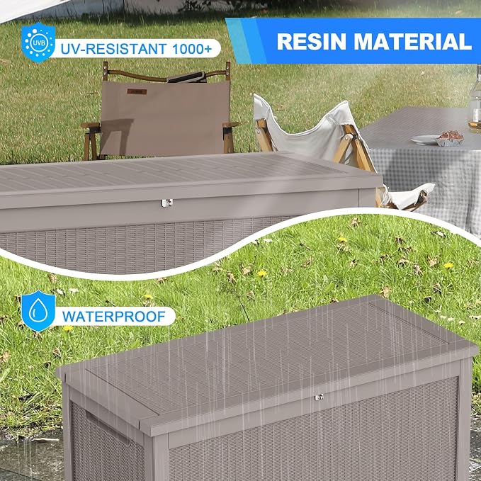 320 Gallon Lockable Resin Deck Box, Waterproof & UV-Resistant Outdoor Storage - Image 7