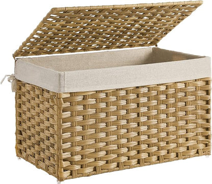 SONGMICS Storage Basket with Lid, Woven Blanket Storage Bin with Handles by SONGMICSbySONGMICSHOME