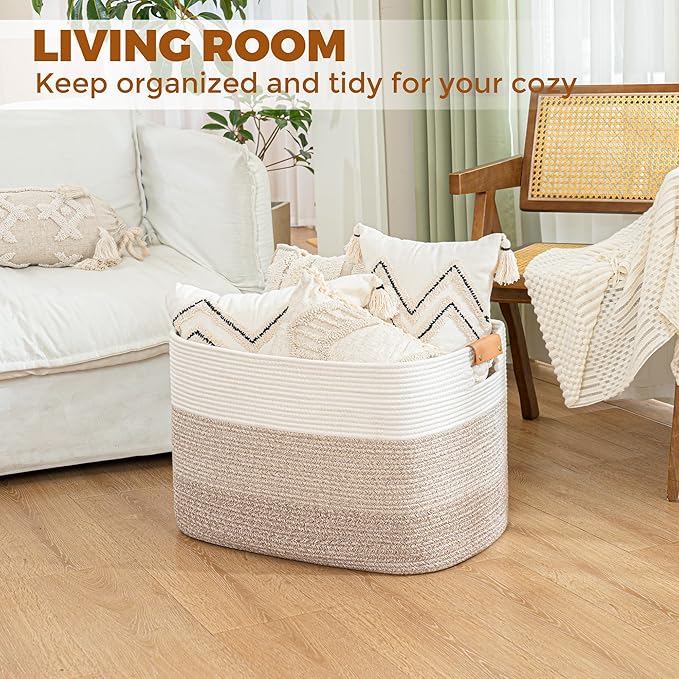 danpinera Rectangle Blanket Storage Basket, Large Blanket Basket Living Room - Image 3