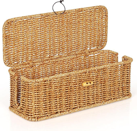 Cable Management Box, Handwoven Faux Rattan Cord Organizer Box by Tohiasen