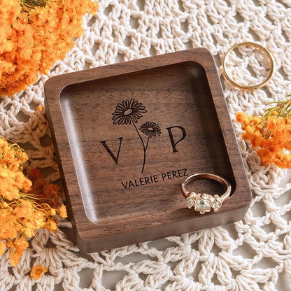 Walnut Wood Ring Holder, Engraved Jewelry Dish and Storage Tray, Personalized by CustomVibes