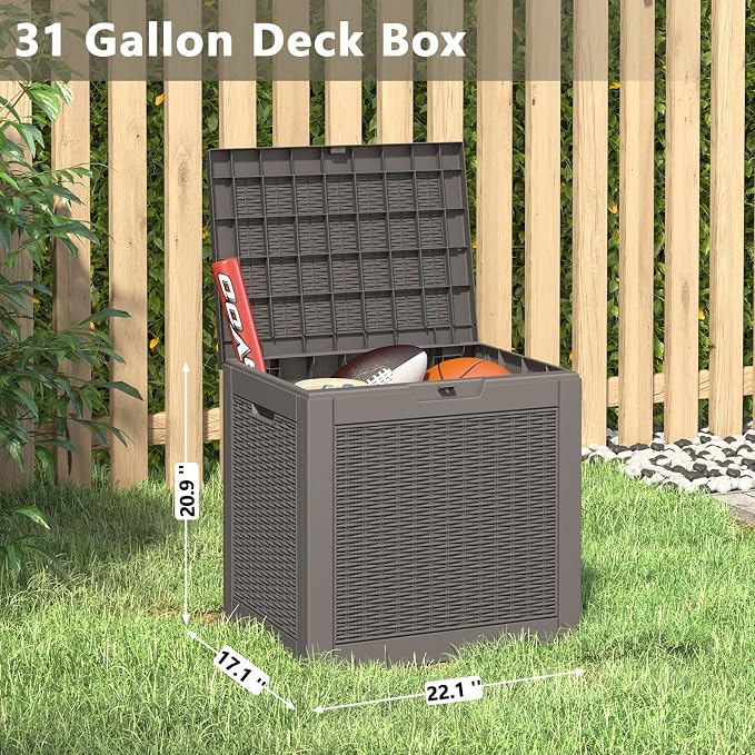 31 Gallon Deck Box, Resin Outdoor Storage Box, Waterproof and UV Resistant Deck - Image 5