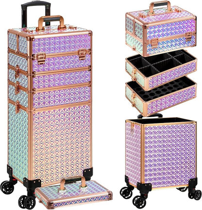 AROUS 5 in 1 Rolling Makeup Train Case Cosmetology Case on Wheels Large - Image 9