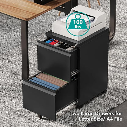 2 Drawer Locking Under Desk Metal Storage Cabinet on Wheels - Image 9