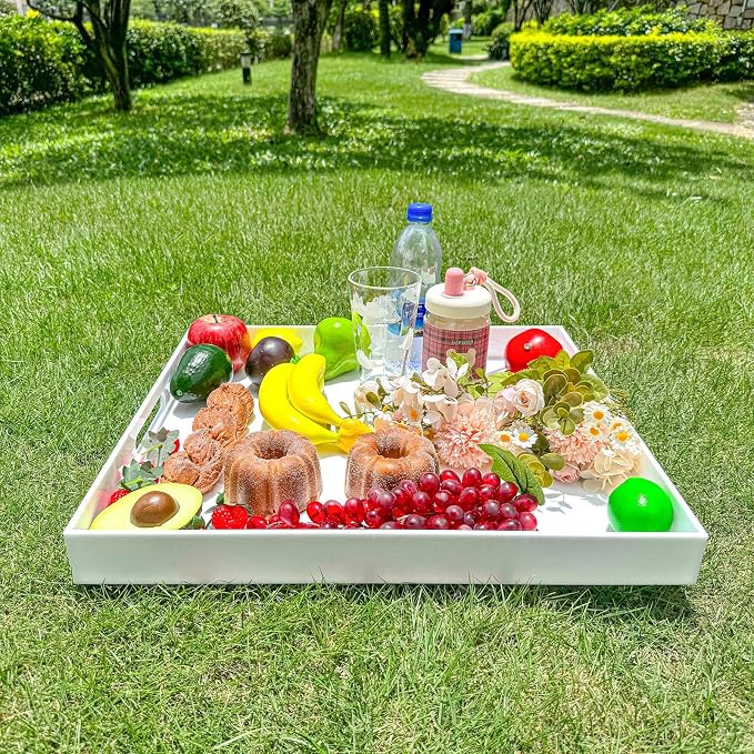 White Rectangular 18x20 Inches Acrylic Ottoman Tray Decorative Serving Tray - Image 5