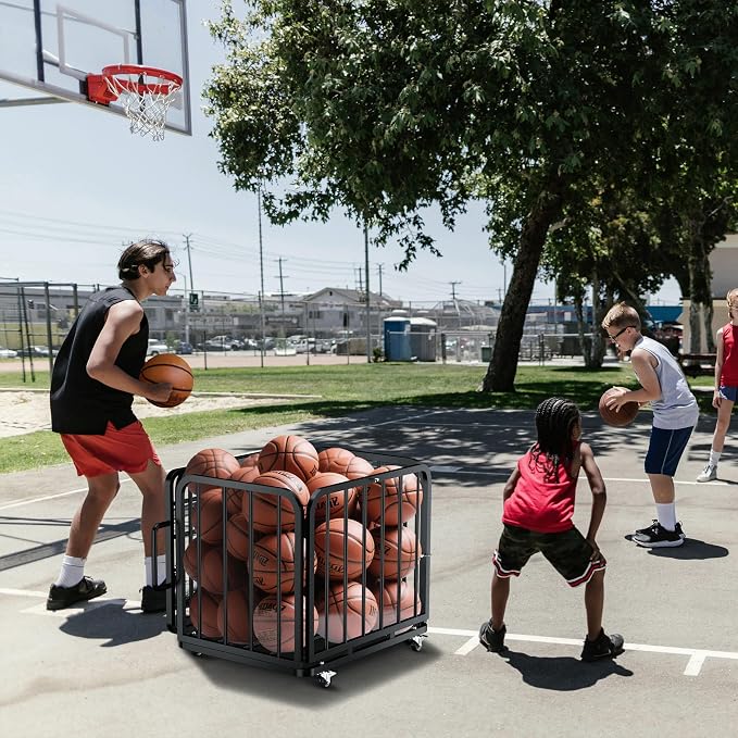 MR Foldable Ball Cart with Wheels, Heavy-Duty Ball Cage Garage Sports Equipment - Image 9