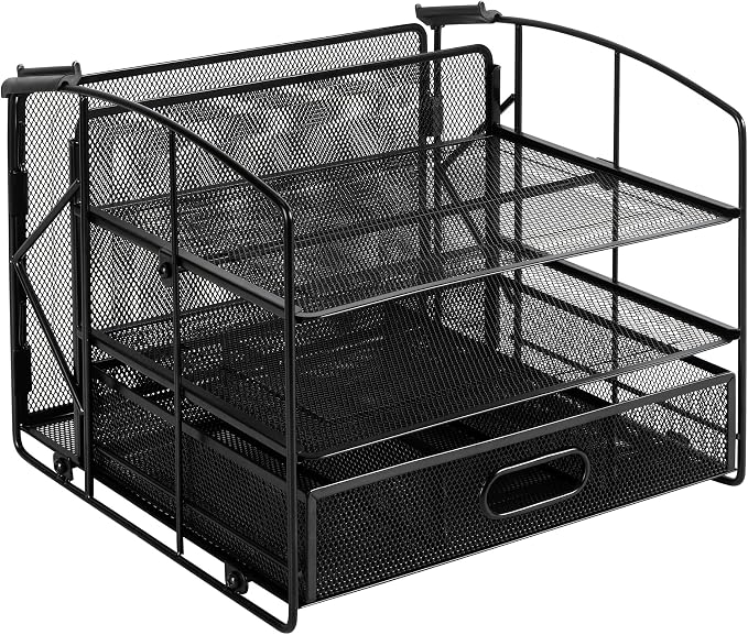 Amazon Basics Rectangular Desk Organizer 3 Tray w/Sliding Drawer and Hanging by AmazonBasics