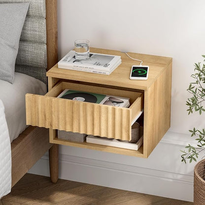 Floating Nightstand with Drawer and Open Shelf, Small Wall Mounted Bedside End - Image 5