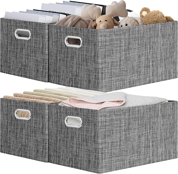 Posprica Closet Storage Bins, 4 Pack Closet Shelf Organizers, Linen Fabric by Posprica