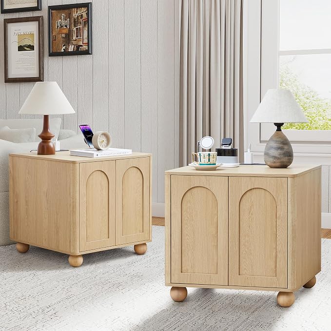 Bed Side Table Set of 2 with Charging Station, Mid Century Modern Nightstand by affeivul
