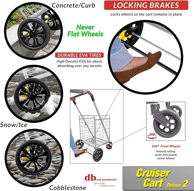 dbest Products Cruiser Cart Deluxe 2 Germ Guard Bundle Shopping Handle Grocery - Image 3