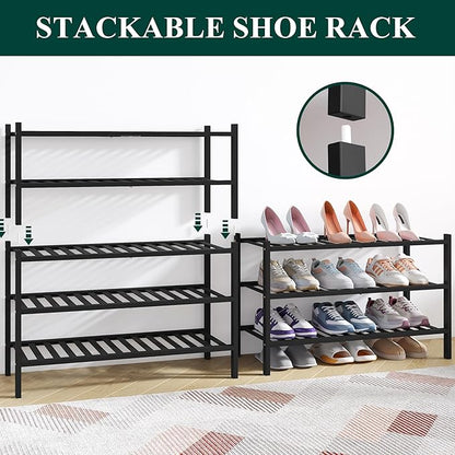Smiry Bamboo Shoe Rack for Closet, 6 Tier Wooden Stackable Shoe Organizer - Image 4