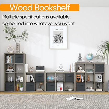 furtble Bookshelf with Storage Bin, 6-Cube Storage Organizer, Modern Wood Open - Image 4