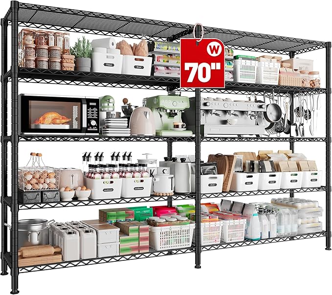 REIBII 70" W Storage Shelves Load 1600LBS, Metal Shelving 5-Tier Wire Shelving by REIBII