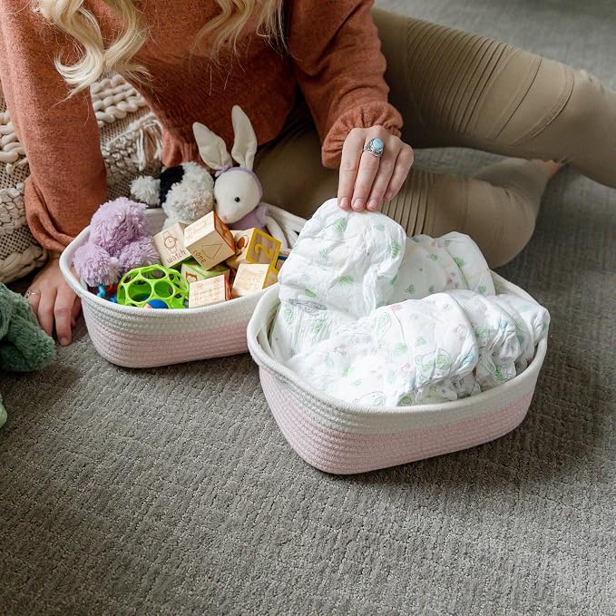 NaturalCozy 5-Piece Rectangle Storage Basket Set- Natural Cotton Rope Woven - Image 3