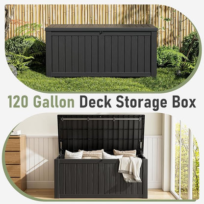 Outdoor Storage Box, 120 Gallon Deck Box, Resin Waterproof Outside Storage Bench - Image 8