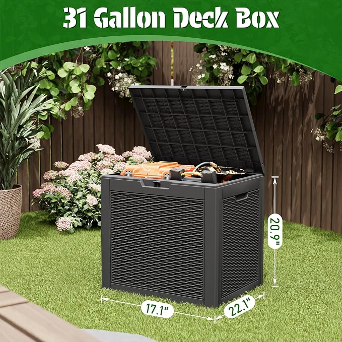 31 Gallon Outdoor Storage Deck Box Waterproof, Garden Tool, Backyard Cushion - Image 2