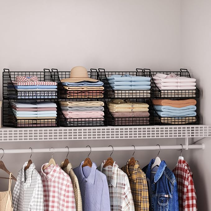 4-Pack Stackable Wire Baskets for Closet Organizers and Storage, Open Storage - Image 4